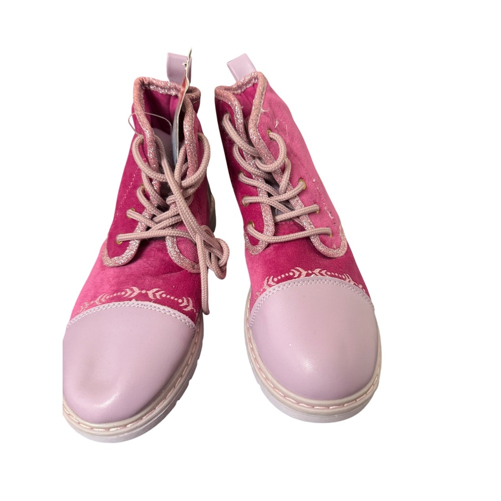 Disney Frozen II Boots Kids Size 1 Magenta Velvet Anna Elsa Combat ECFZ4031 NWT